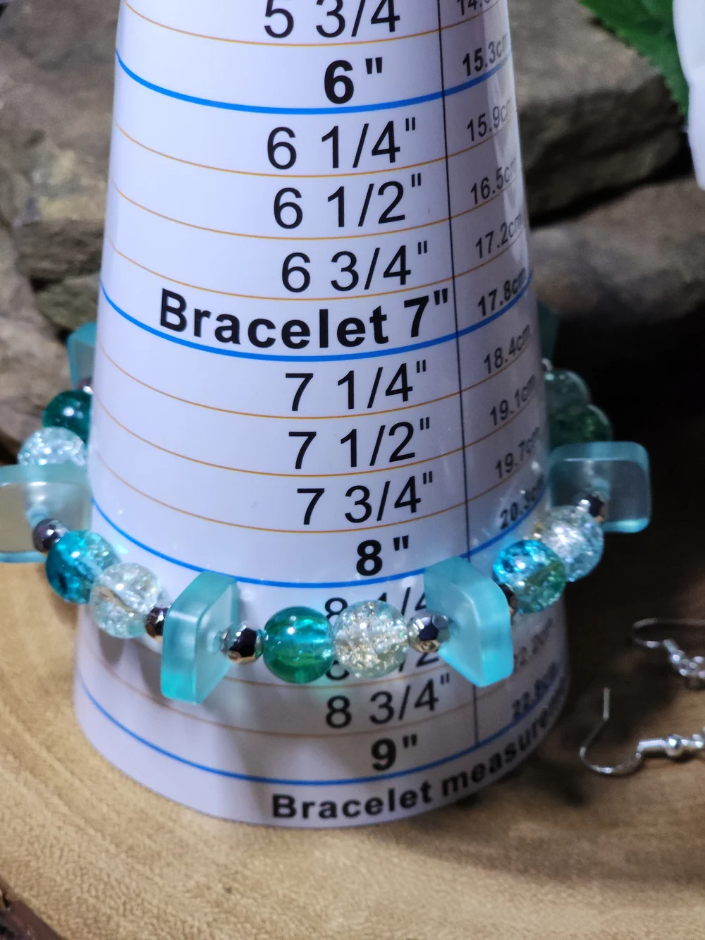 Hand Crafted  Crackled Glass Teal Beaded Bracelet and Earring Set